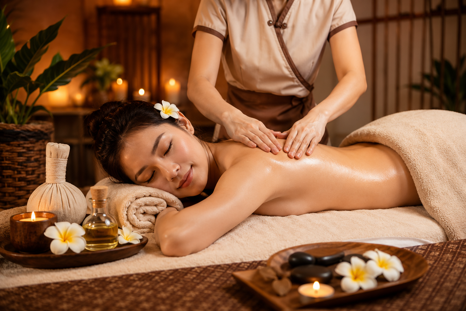 Clean towels and massage table at AA Relaxing Station